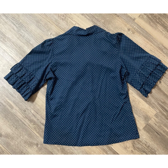 Vtg Skirt Top Set 70s 80s Blue Polka Dot Ruffle Sleeve Circle Skirt Tie Belt EUC - Picture 6 of 10